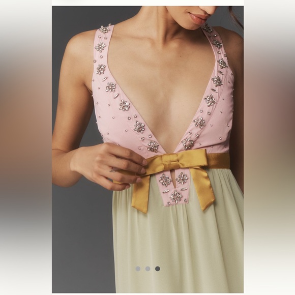 Anthropologie Dresses & Skirts - NWT Maeve Embellished Deep-V Tiered Ruffle Maxi Dress